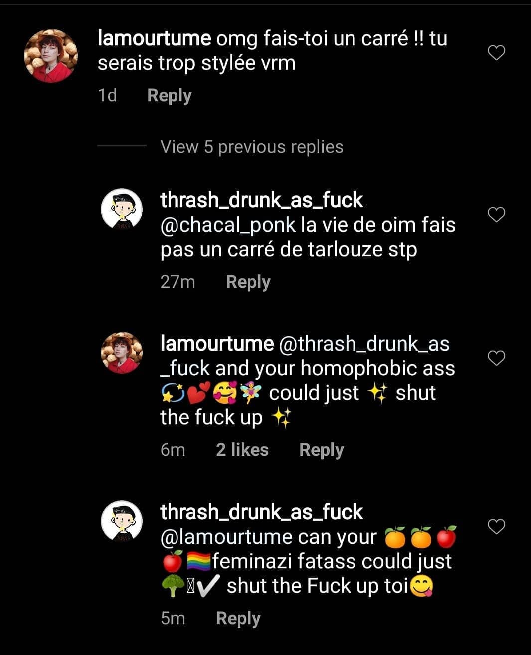 I hate str8 people
ft. le même str8 guy qui demande à sa pote qu’il vient de traiter de tarlouze de le défendre ✨